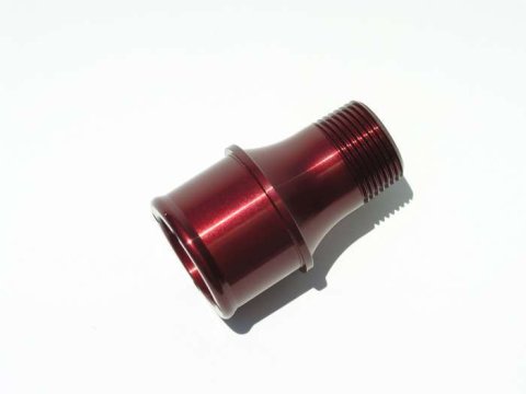 Fitting - Water Pump - Straight - 1 in NPT Male to 1-3/4 in Hose Barb - Aluminum - Red Anodized - Meziere 100 Series Water Pumps - Each