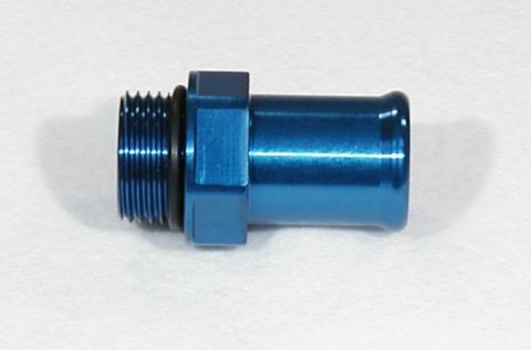 Fitting - Water Pump - Straight - 12 AN Male O-Ring to 1 in Hose Barb - Aluminum - Blue Anodized - Meziere Water Pumps - Each