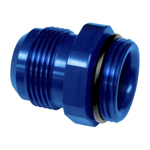 Fitting - Water Pump - Straight - 16 AN Male O-Ring to 16 AN Male - Aluminum - Blue Anodized - Meziere Water Pumps - Each