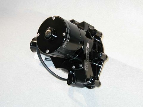 Water Pump - Electric - Hi-Flow 300 Series - 1-3/4 in Hose Barb Inlet - Gaskets / Hardware / Wiring - Aluminum - Black Anodized - Small Block Ford - Kit