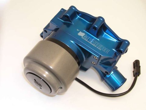 Water Pump - Electric - Street Style - 1-3/4 in Hose Barb Inlet - Gaskets / Hardware / Wiring - Aluminum - Blue Anodized - Small Block Ford - Kit