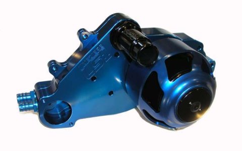 Water Pump - Electric - Street Style - 1-1/4 in Hose Barb Outlet - Gaskets / Hardware / Wiring - Aluminum - Blue Anodized - GM LS-Series - Kit