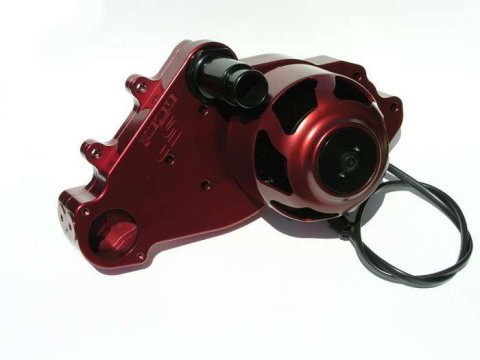 Water Pump - Electric - Street Style - 1-1/4 in Hose Barb Outlet - Gaskets / Hardware / Wiring - Aluminum - Red Anodized - GM LS-Series - Kit