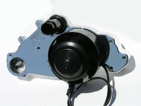 Water Pump - Electric - Street Style - 1-1/4 in Hose Barb Outlet - Gaskets / Hardware / Wiring - Aluminum - Polished - GM LS-Series - Kit