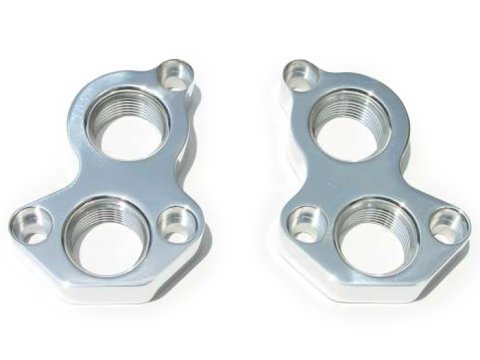 Water Pump Adapter - Standard to Remote - 12 AN Male O-Ring Ports - O-Ring Seal - Aluminum - Polished - GM LS-Series - Pair