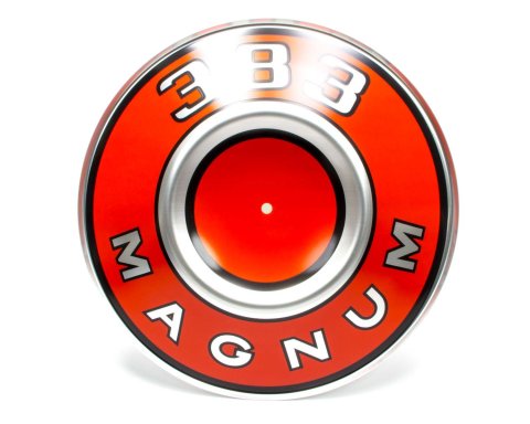 Engine Identification Plate - 10-3/8 in OD - 383 Magnum Logo - Aluminum - Orange Paint - Mopar Air Cleaners - Each