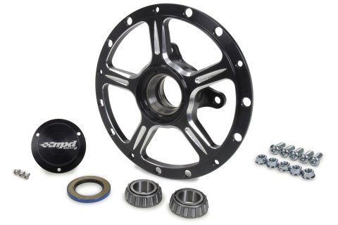Wheel Hub - Front - Driver Side - Bearings / Center Cap / Hardware / Seals - Aluminum - Black Anodized - Sprint Car - Each
