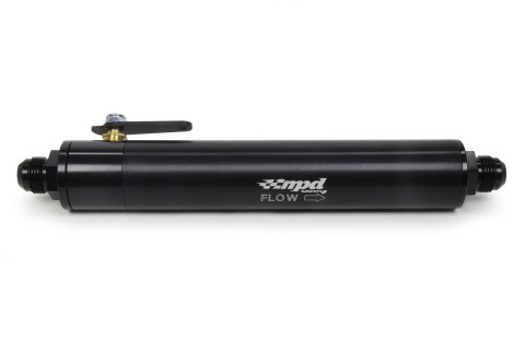 Fuel Filter - In-Line - 100 Micron - Stainless Element - 12 AN Male Inlet - 12 AN Male Outlet - Shut Off Valve - Aluminum - Black Anodized - Each
