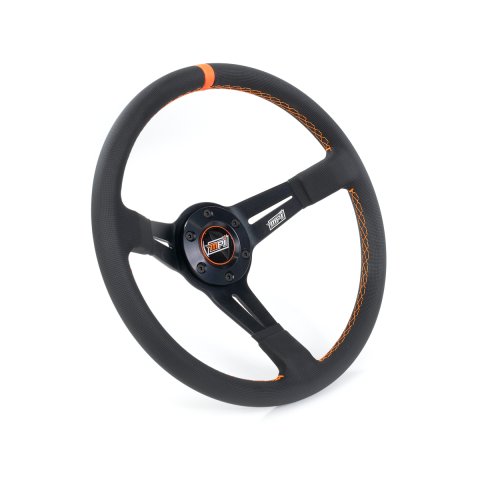 Steering Wheel - Off Road / SXS / Drifting / Track Days - 14 in Diameter - 3.25 in Dish - 3-Spoke - Black Synthetic Grip - Orange Stripe - Aluminum - Black Anodized - Each