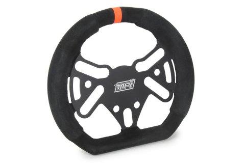 Steering Wheel - Drag Race - 10 in Diameter - D-Shaped - Flat - 4-Spoke - Black Suede Grip - Orange Stripe - Aluminum - Black Anodized - Each