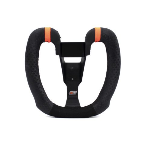 Steering Wheel - Butterfly Drag - 7.5 x 7 in Butterfly - Black Synthetic Grip - Orange Stripes - Aluminum - Black Anodized - Each
