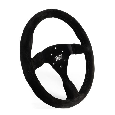 Steering Wheel - Touring Car / GT / Off Road / SXS / Drifting / Track Days - 14 in Diameter - 1.25 in Dish - 3-Spoke - Black Suede Grip - Aluminum - Black Anodized - Each