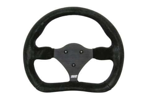 Steering Wheel - Road Course / Formula / Sports Car - 11.25 in Diameter - D-Shaped - Flat - 3-Spoke - Black Suede Grip - Aluminum - Black Anodized - Each