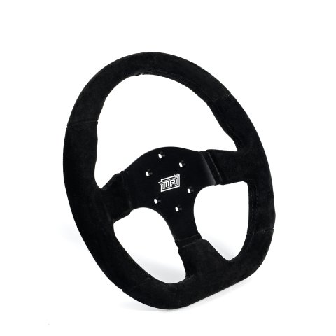 Steering Wheel - Touring car / GT / Track days / SXS - 13 in Diameter - D-Shaped - 1.25 in Dish - 3-Spoke - Black Suede Grip - Aluminum - Black Anodized - Each