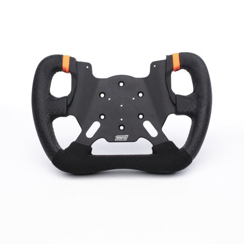 Steering Wheel - Road Course / Formula Prototype - 11 in Diameter - Cut Top - Flat - 4-Spoke - Black Alcantara Grip - Orange Stripes - Aluminum - Black Anodized - Each