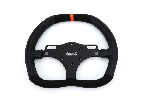Steering Wheel - Road Course / Track Days - 12 in Diameter - D-Shaped - Flat - 3-Spoke - Black Alcantara Grip - Orange Stripe - Aluminum - Black Anodized - Each