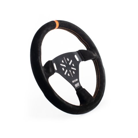 Steering Wheel - Sim Racing Road Course - 12.75 in Diameter - 1.25 in Dish - 3-Spoke - Black Alcantara Grip - Orange Stripe - Aluminum - Black Anodize