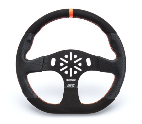 Steering Wheel - Sim Racing GT - 13 in Diameter - D-Shaped - 1.25 in Dish - 3-Spoke - Black Alcantara Grip - Orange Stripe - Aluminum - Black Anodized