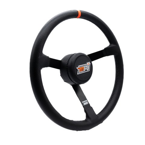 Steering Wheel - Sim Racing Stock Car - 15 in Diameter - 3.5 in Dish - 3-Spoke - Black Suede Grip - Orange Stripe - Aluminum - Black Anodized - Each