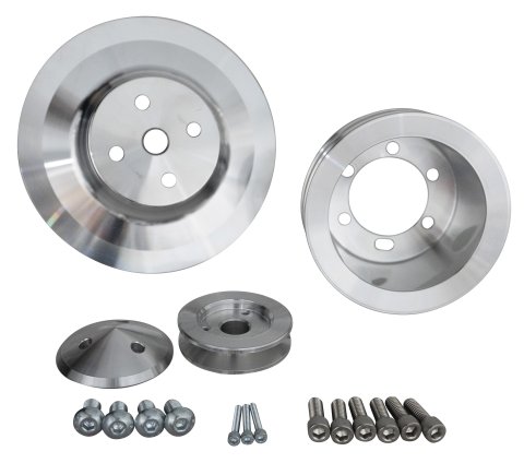 Pulley Kit - Performance Ratio - 2 Groove V-Belt - Aluminum - Clear Powder Coat - Mopar B / RB-Series / 426 Hemi - Kit