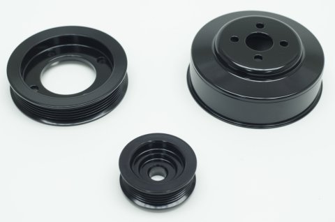 Pulley Kit - Performance - 6-Rib Serpentine - Aluminum / Steel - Black Powder coat - Small Block Ford - Ford Mustang 1994-95 - Kit