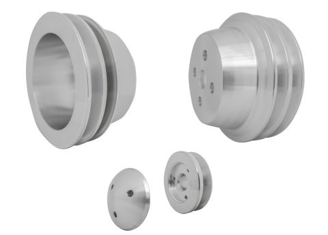 Pulley Kit - High Water Flow Ratio - 2 Groove V-Belt - Aluminum - Clear Powder Coat - Small Block Ford 1965-77 - Kit