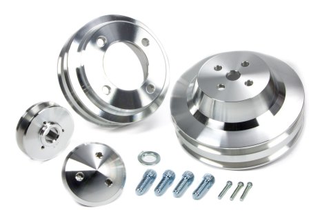 Pulley Kit - Performance Ratio - 2 Groove V-Belt - Aluminum - Clear Powder Coat - Small Block Ford 1965-69 - Kit
