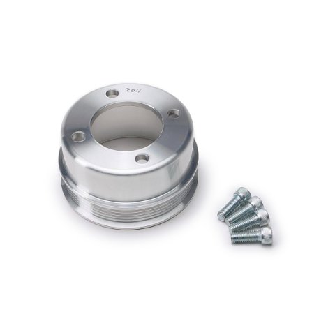 Crankshaft Pulley - Performance Ratio - Serpentine - 6-Rib - 4.375 in Diameter - Hardware Included - Aluminum - Clear Powder Coat - Small Block Ford - Each