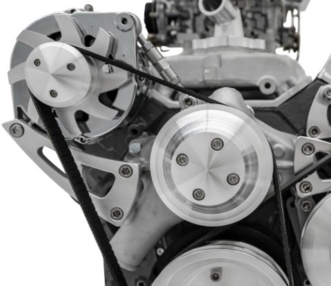 Alternator Bracket - High Performance - Passenger Side - High Mount - Water Pump Mount - Aluminum - Clear Powder Coat - Long Water Pump - GM 10SI Alternators - Big Block Chevy - Kit