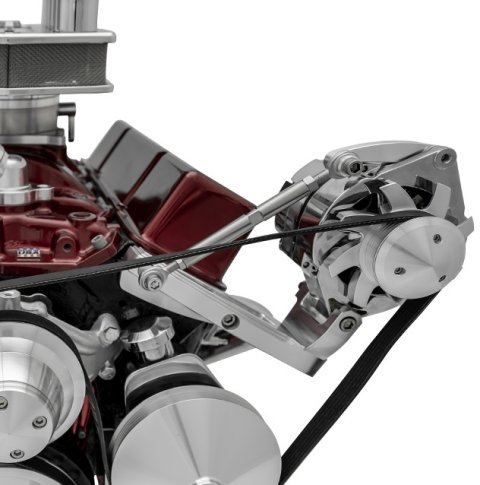 Alternator Bracket - Ultra - Driver Side - High Mount - Head Mount - Aluminum - Clear Powder Coat - Short Water Pump - GM 10SI Alternators - Small Block Chevy - Kit