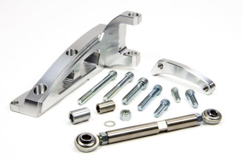 Alternator Bracket - Ultra - Passenger Side - High Mount - Head Mount - Aluminum - Clear Powder Coat - Short Water Pump - GM 10SI Alternators - Small Block Chevy - Kit