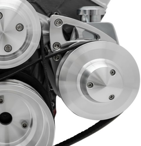 Power Steering Pump Bracket - Driver Side - Mount - Aluminum - Clear Powder Coat - Saginaw Style Pump - Long Water Pump - Big Block Chevy - Kit