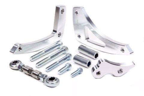 Alternator Bracket - Driver Side - Low Mount - Block Mount - Aluminum - Clear Powder Coat - Short Water Pump - GM 10SI Alternators - Big Block Chevy - Kit