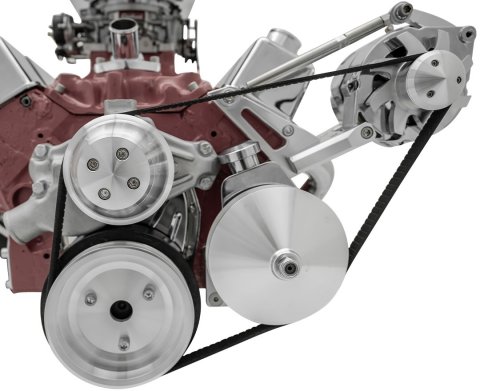 Pulley Kit - High Water Flow - 6-Rib Serpentine - Aluminum - Clear Powder Coat - Short Water Pump - Small Block Chevy - Kit