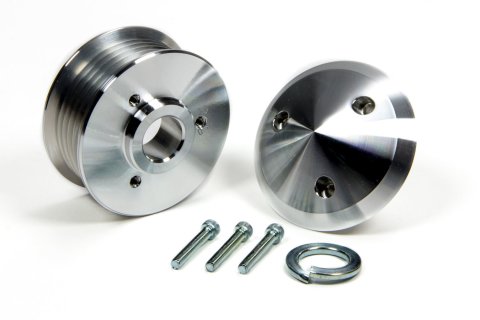 Alternator Pulley - Serpentine - 6-Rib - 2.375 in Diameter - 0.667 in Shaft - Hardware / Nose Included - Aluminum - Clear Powder Coat - Universal - Each