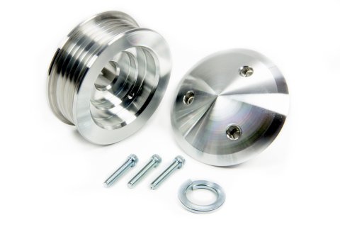 Alternator Pulley - Serpentine - 6-Rib - 2.75 in Diameter - 0.667 in Shaft - Hardware / Nose Included - Aluminum - Clear Powder Coat - Universal - Kit