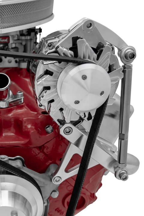 Alternator Bracket - Driver Side - High Mount - Head / Water Pump Mount - Aluminum - Clear Powder Coat - Short Water Pump - GM 10SI Alternators - Small Block Chevy - Kit