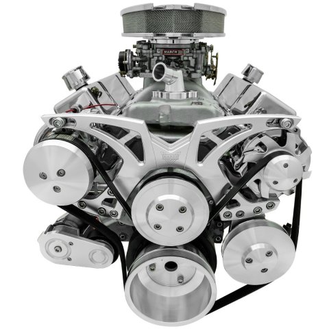 Pulley Kit - Style Track - 6-Rib Serpentine - Aluminum - Clear Powder Coat - Short Water Pump - Small Block Chevy - Kit