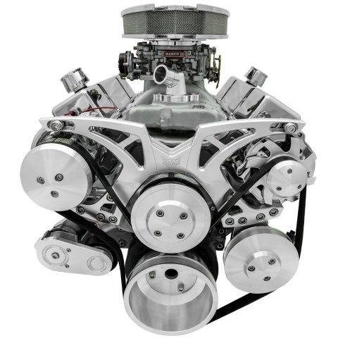 Pulley Kit - Style Track - 6-Rib Serpentine - Aluminum - Clear Powder Coat - Short Water Pump - Big Block Chevy - Kit