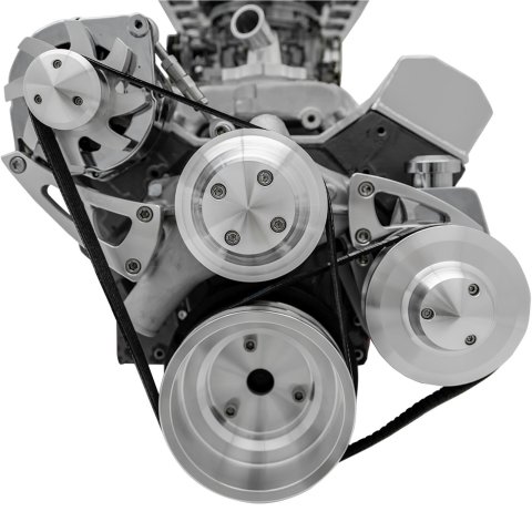 Pulley Kit - Ultra - Performance - 6-Rib Serpentine - Aluminum - Clear Powder Coat - Long Water Pump - Small Block Chevy - Kit