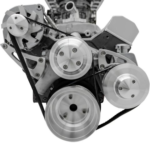 Pulley Kit - Ultra - Performance - 6-Rib Serpentine - Aluminum - Clear Powder Coat - Long Water Pump - Small Block Chevy - Kit