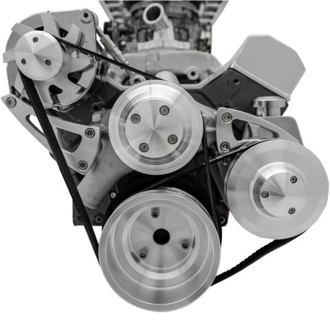 Pulley Kit - Ultra - 6-Rib Serpentine - Aluminum - Clear Powder Coat - Long Water Pump - Small Block Chevy - Kit