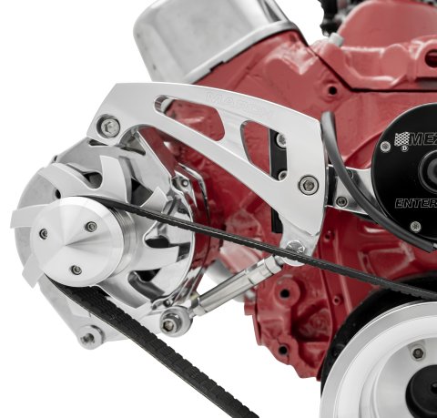 Alternator Bracket - Passenger Side - Mid Mount - Head / Water Pump Mount - Aluminum - Clear Power Coat - Electric Water Pump - GM 10SI Alternator - Big Block Chevy - Kit