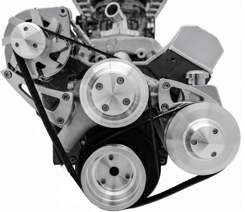 Pulley Kit - Ultra - Performance - 6-Rib Serpentine - Aluminum - Clear Powder Coat - Long Water Pump - Big Block Chevy - Kit