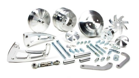 Pulley Kit - Ultra - Performance - 6-Rib Serpentine - Aluminum - Clear Powder Coat - Long Water Pump - Big Block Chevy - Kit