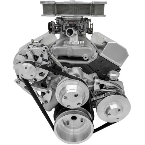 Pulley Kit - Ultra - High Water Flow - 6-Rib Serpentine - Aluminum - Clear Powder Coat - Long Water Pump - Big Block Chevy - Kit