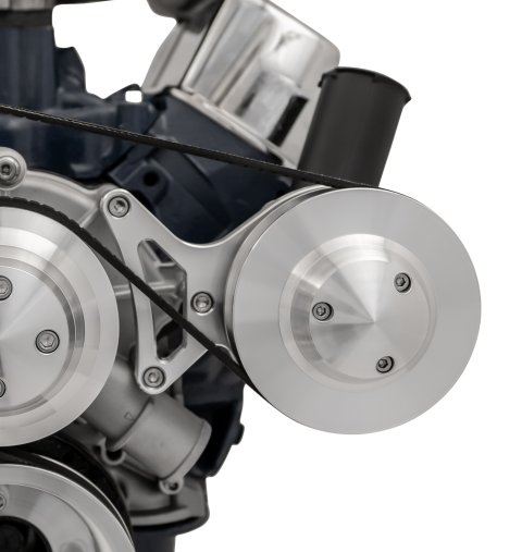 Power Steering Pump Bracket - Deluxe - Driver Side Mount - Aluminum - Clear Powder Coat - Small Block Ford - Kit