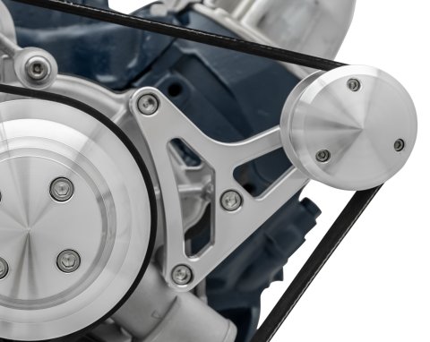 Idler Pulley and Bracket - Deluxe - Serpentine - 6-Rib - Aluminum - Clear Powder Coat - Small Block Ford - Kit