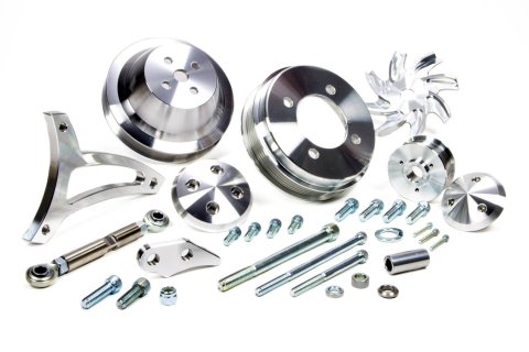 Pulley Kit - Ultra - 6-Rib Serpentine - Aluminum - Clear Powder Coat - 4-Bolt Damper - Small Block Ford 1969-1/2 and Later - Kit