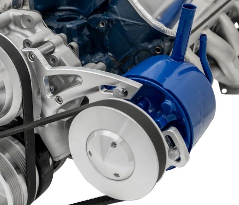 Power Steering Pump Bracket - Driver Side Mount - Aluminum - Clear Powder Coat - Small Block Ford - Kit